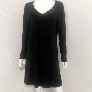 Nik and Nash Comfy Black Long Sleeve Dress Size Large White Line V-Neck Made USA